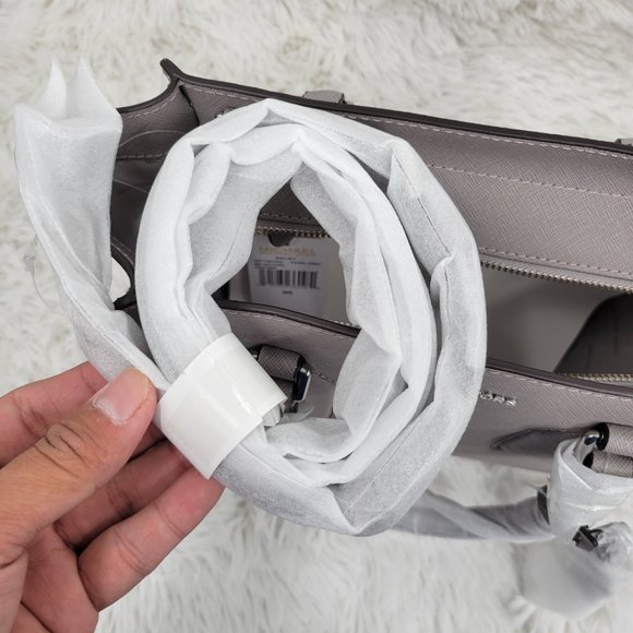 Wfp NewMichael Kors Women Pearl Gray Selby Medium Leather Satchel Tote Handbag - Picture 5 of 12